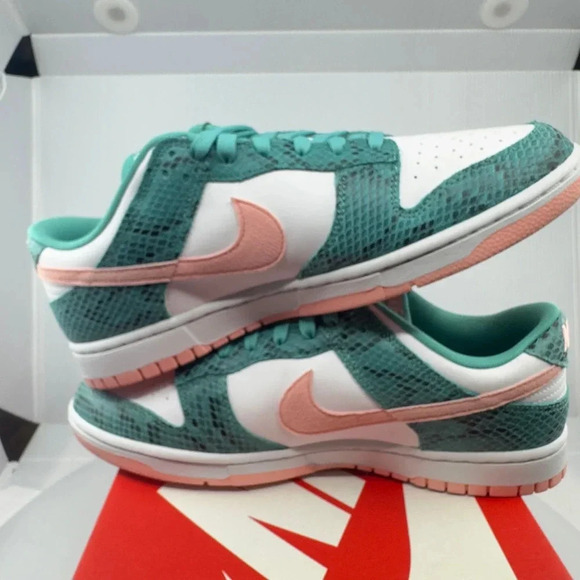Nike Mens Dunk Low Snakeskin Sneakers Washed Teal Bleached Coral 11 DR8577-300 - Picture 6 of 8